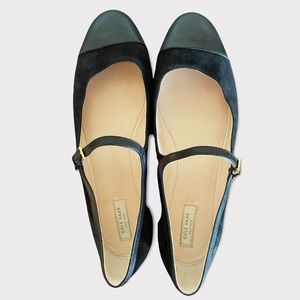 Cole Haan black suede Mary Jane cap toe flat, size 8.5